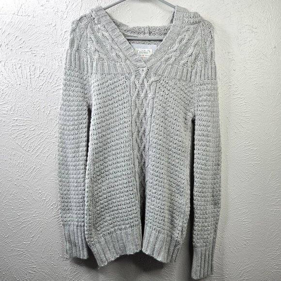 Old Navy Y2k Hooded Sweater Gray Lambswool Rabbit Hair Preppy Chunky Cable Knit - Picture 3 of 13